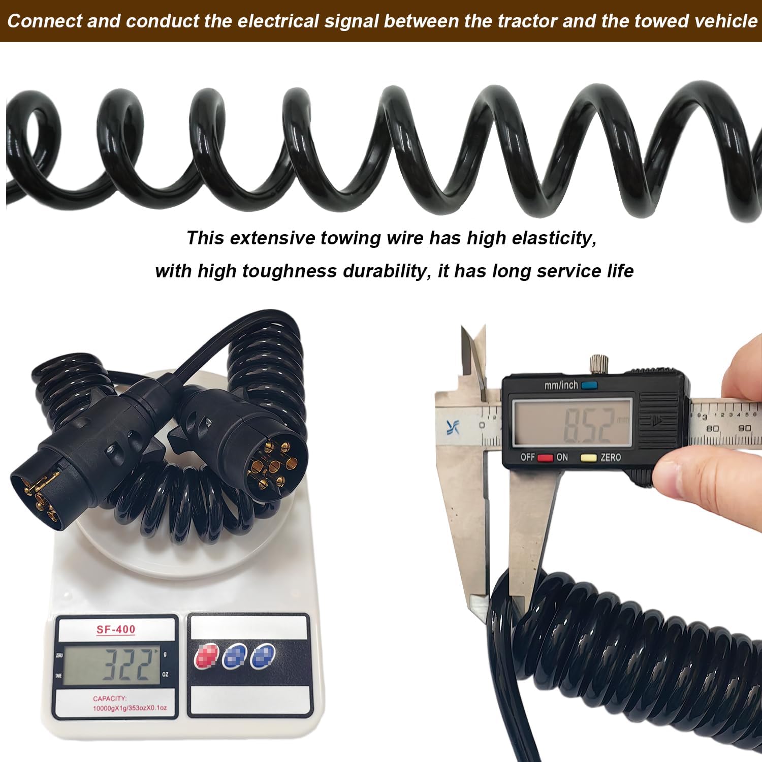 7 Pin Trailer Extension Cable Male To Male 12V Trailer Spiral Extension Lead 3.0m 7 Pin to 7 Pin Trailer Extension Cable Lead With Two Trailer Male Plug for Car RV Caravan Trailer - Image 5