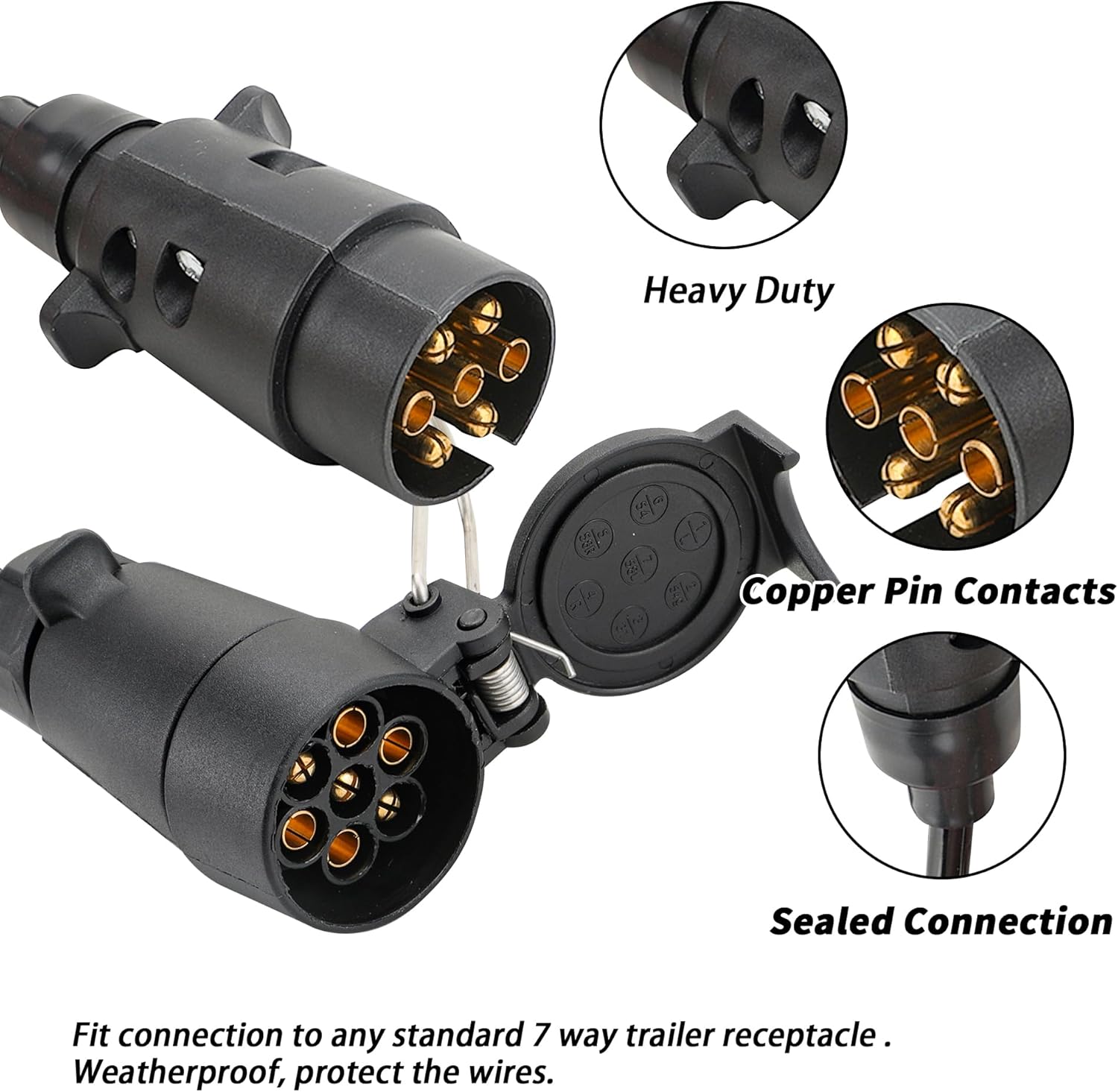 7 Pin Trailer Extension Cable Male to Female 3M, 12V 7 Core Trailer Light Board Extension Cable Lead, 7 Pin Trailer Extension Coiled Cable for Towing Car Caravan Truck - Image 3