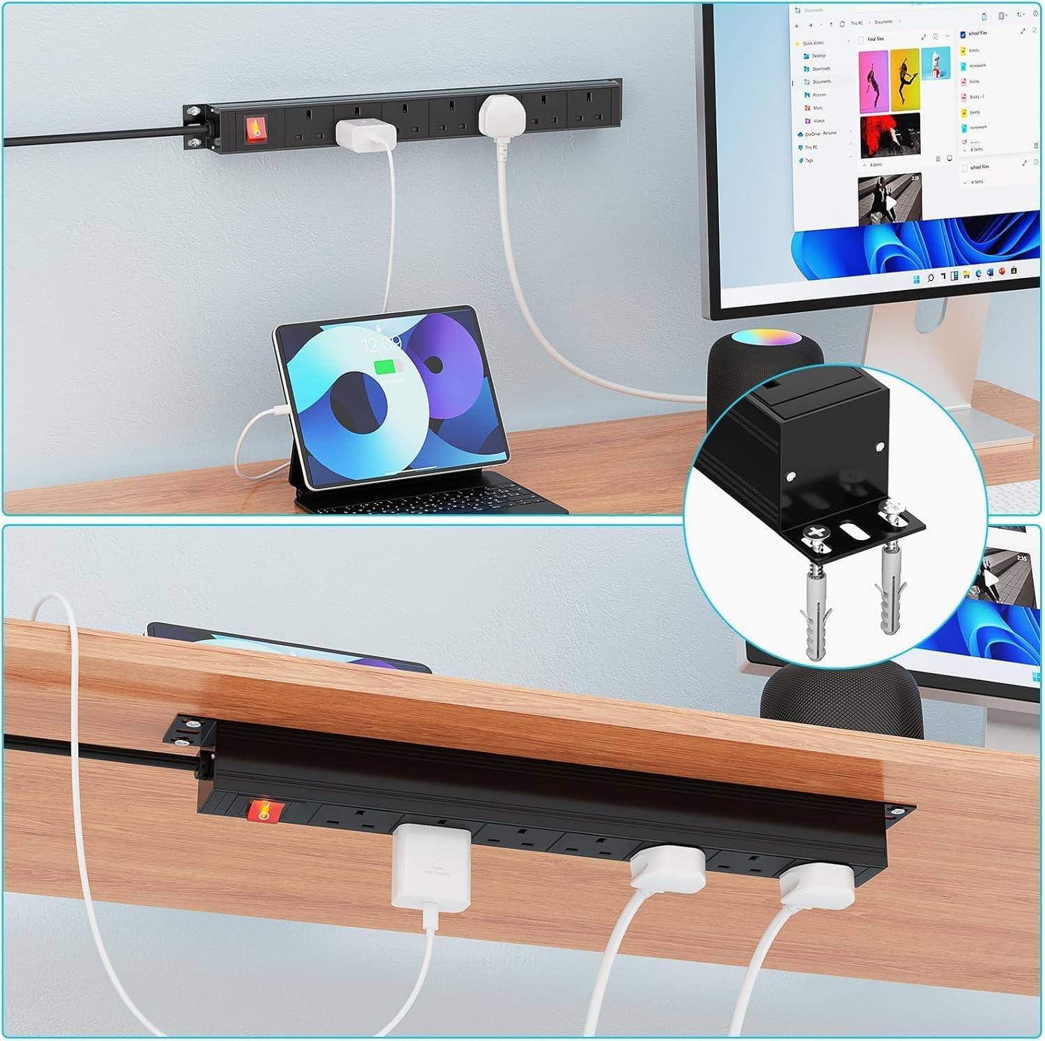 7 Way Extension Lead Power Strip with Surge Protection, 19 inch Rack Mount Power Strip, Wall Mount Power Socket with Metal Housing, 1,8M Cable - Image 5