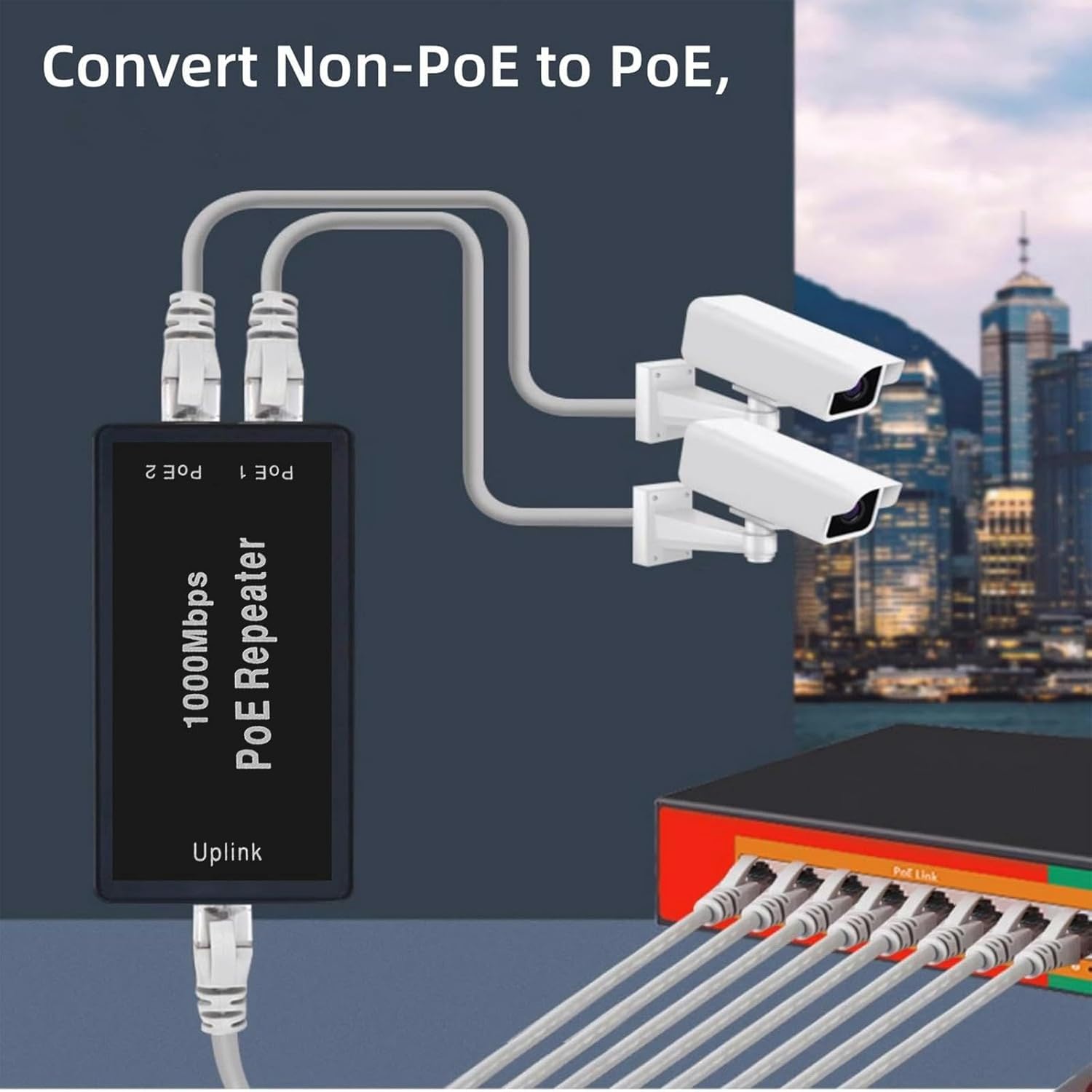 2 Ports 1000M PoE Repeater with IEEE 802.3af/at Standard, 30W 1 in 2 Out PoE Extender,100M Ultra Long Distance Signal Extende and Power Supply for IP Camera/PoE Devices/Wireless Device - Image 4