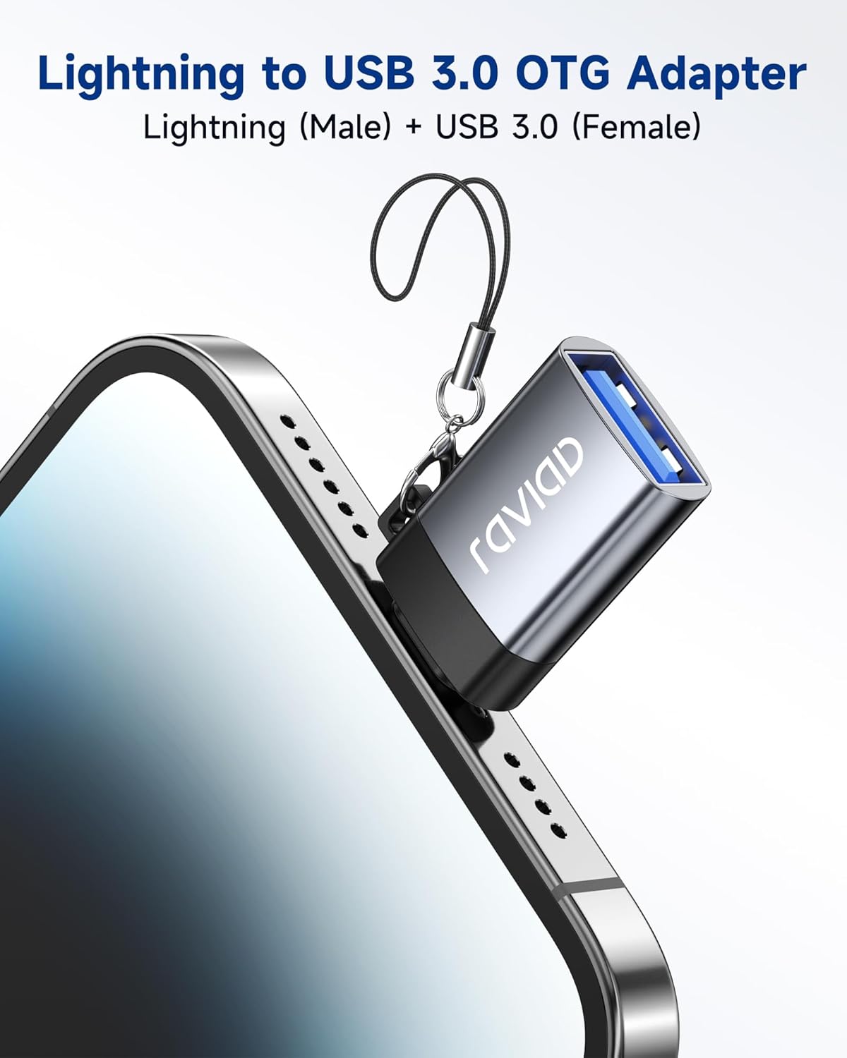 RAVIAD Lightning to USB Adapter 1Pack, Lightning Male to USB3 Female Cable Dongle for iPad/iPhone 14 13 12 11 Pro Max, iPhone OTG Adapter Supports USB Flash Drive, Mouse, Keyboard, Camera - Image 2