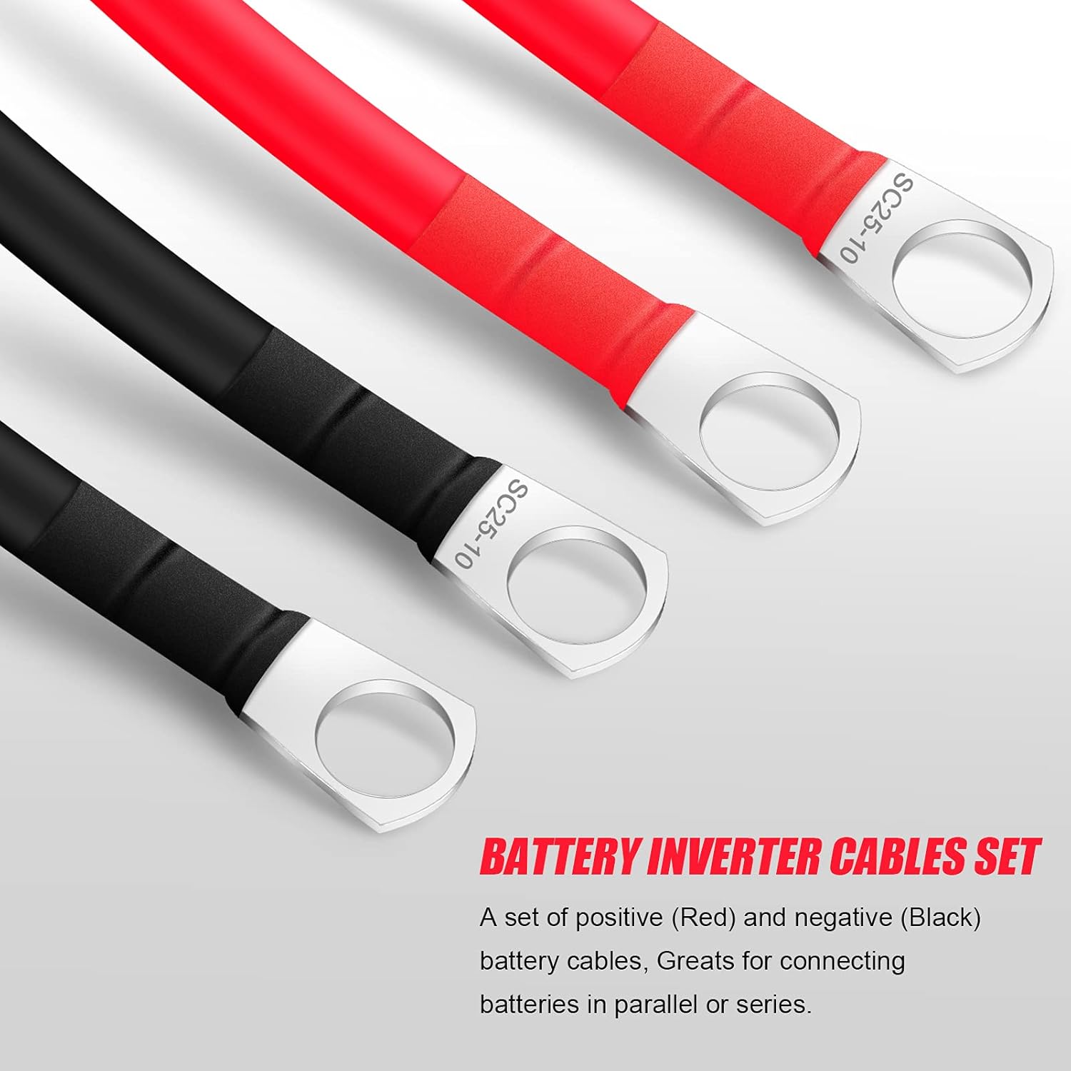 2Pcs 30cm Battery Inverter Cable 5AWG/16mm² 12v Battery Cable Red and Black Auto Battery Leads with SC16-10 Ring Terminals Copper Flexible Wire for Motorcycle, Solar RV & Marine - Image 3