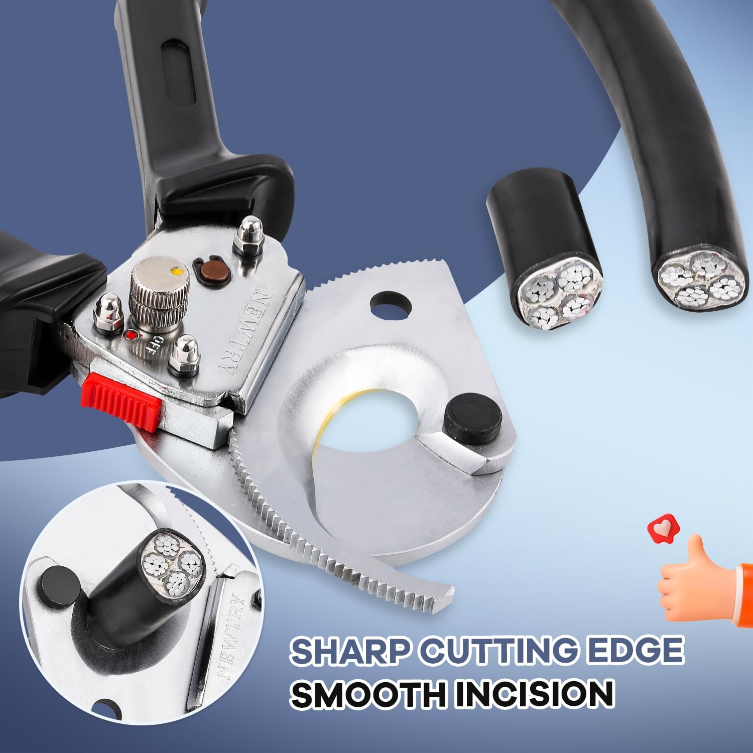 NEWTRY Heavy Duty Ratchet Cable Cutter Tool for Cutting Copper and Aluminum Wires up to 500mm², Stainless Steel with Retractable Handle, XLJ-D-500 - Image 4