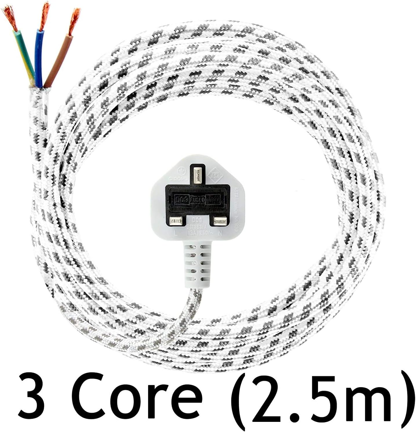 SPARES2GO 2.5m Universal 3 Core Steam Generator/Dry Iron Mains Power Cable Flex Lead + UK Plug (2.5 Metre) - Image 2