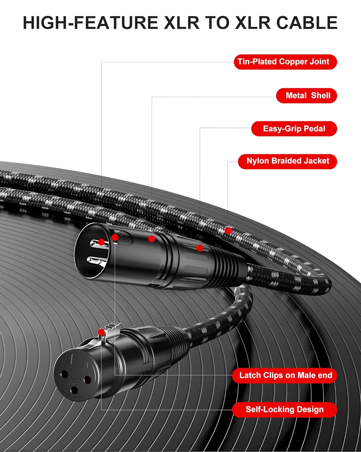XLR Cables 0.3m / 1ft 2 Pack, Nylon Braided XLR Microphone Cable Male to Female, Oxygen-Free Copper (OFC),Balanced 3-Pin, Short Audio Mic Lead for Studio, Speaker, Recording,Mixer, PA - Image 5