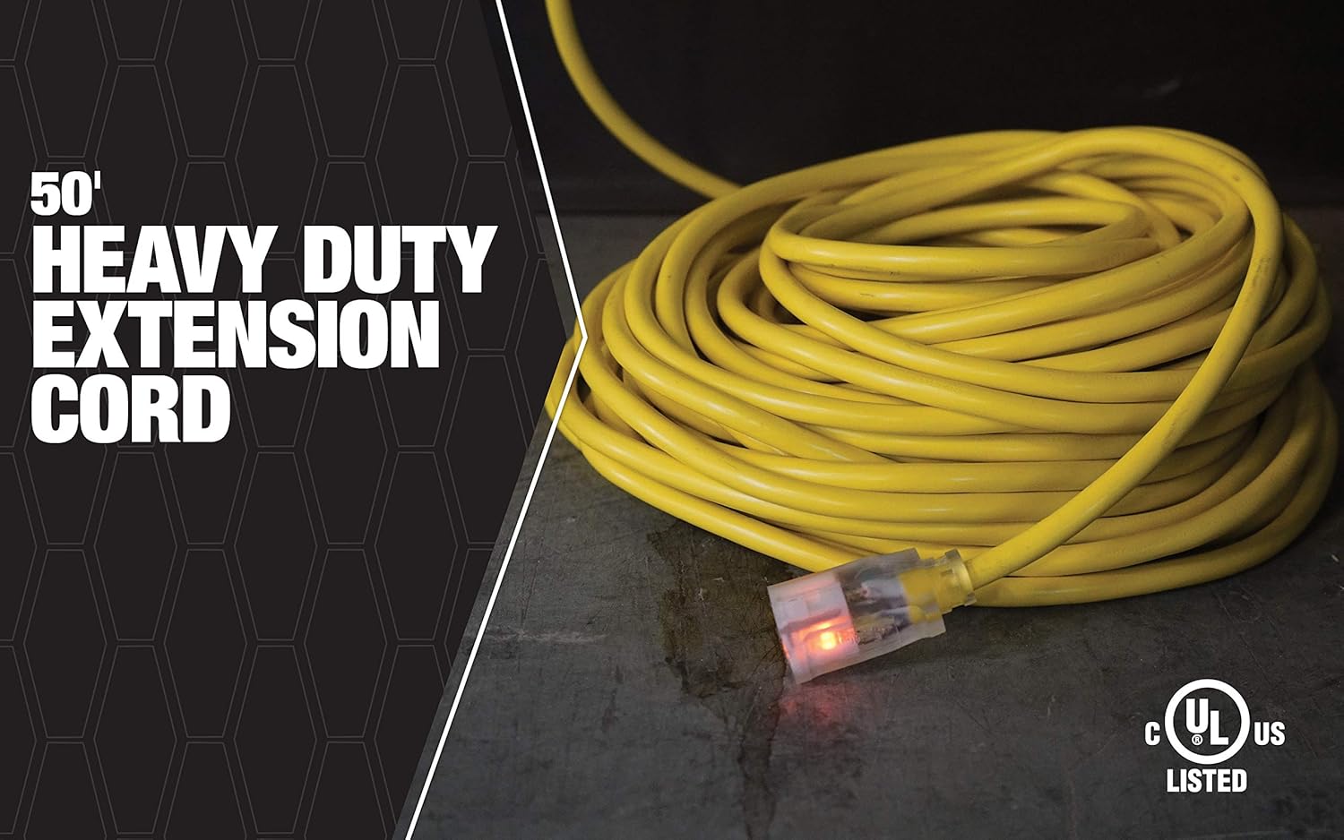 Southwire 2588SW0002 Outdoor Cord-12/3 SJTW Heavy Duty 3 Prong Extension Cord-for Commercial Use (50', Yellow), 50 Feet - Image 2