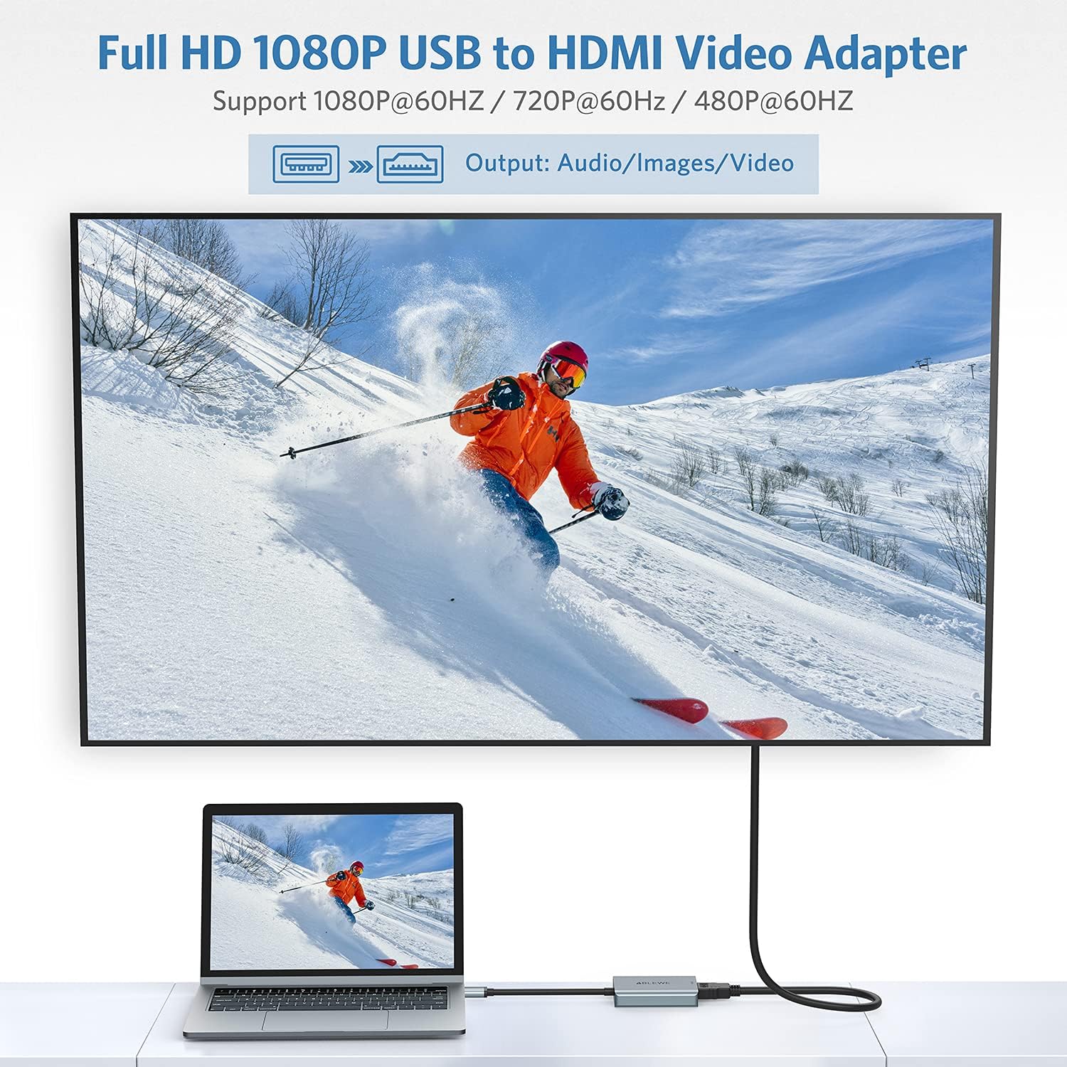 ABLEWE USB 3.0 to HDMI Adapter, Upgraded Aluminum HDMI to USB Audio Video Graphics Converter Cable for PC Laptop Monitor Projector Desktop TV,Support Mac OS,Windows 10/8.1/8/7 - Image 3
