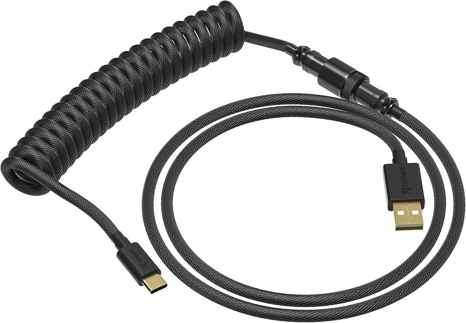 Ranked Coiled Keyboard Cable | Handcrafted Double-Sleeved Braided Cable | USB Type C to A | 5-Pin Aviator Connector for Custom Mechanical Gaming Keyboard | Support Fast Charge 20W (Black) - Image 7
