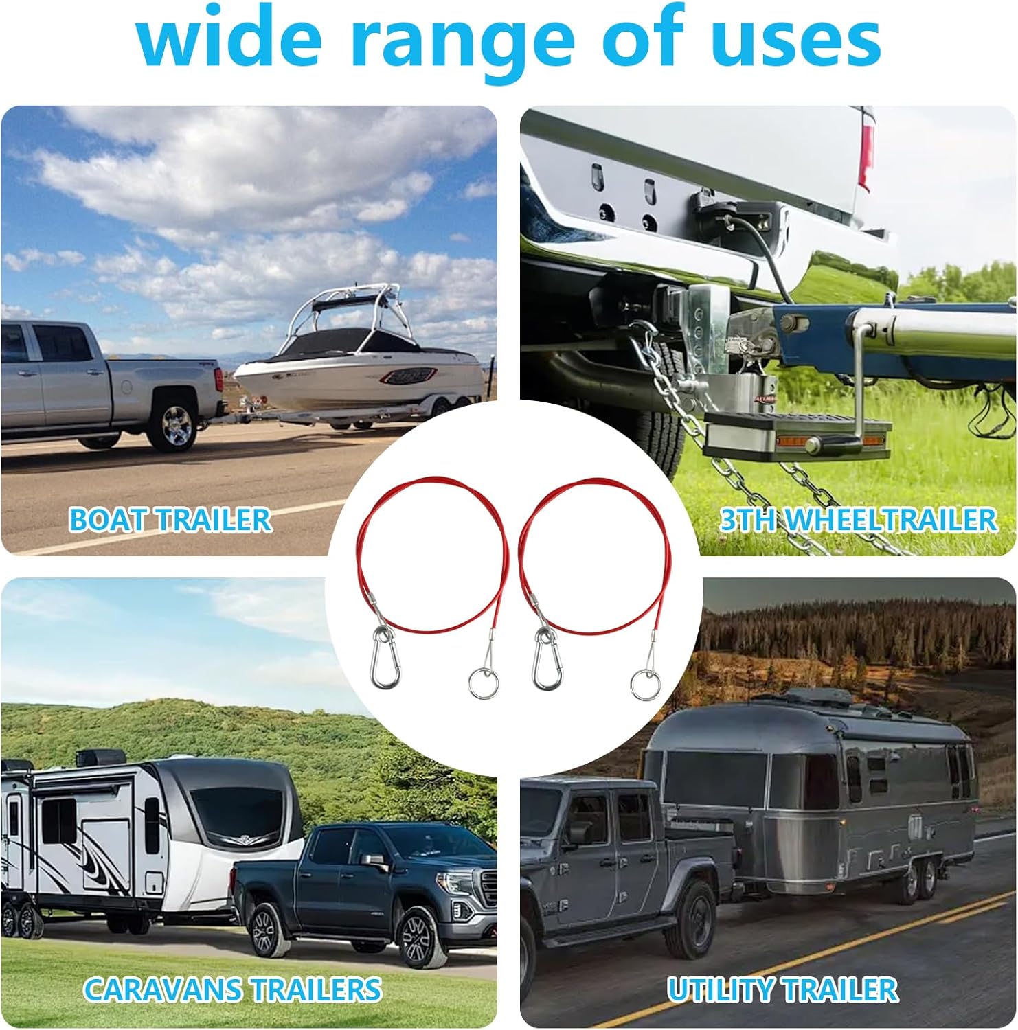 2 PCS Caravan Trailer Breakaway Cable, Trailer Break Away Cable with Carabiner & Burst Rings, Heavy Duty Coupling Towing Safety Cables for Williams Clevis Breakaway Caravan Awning Accessories - Image 7
