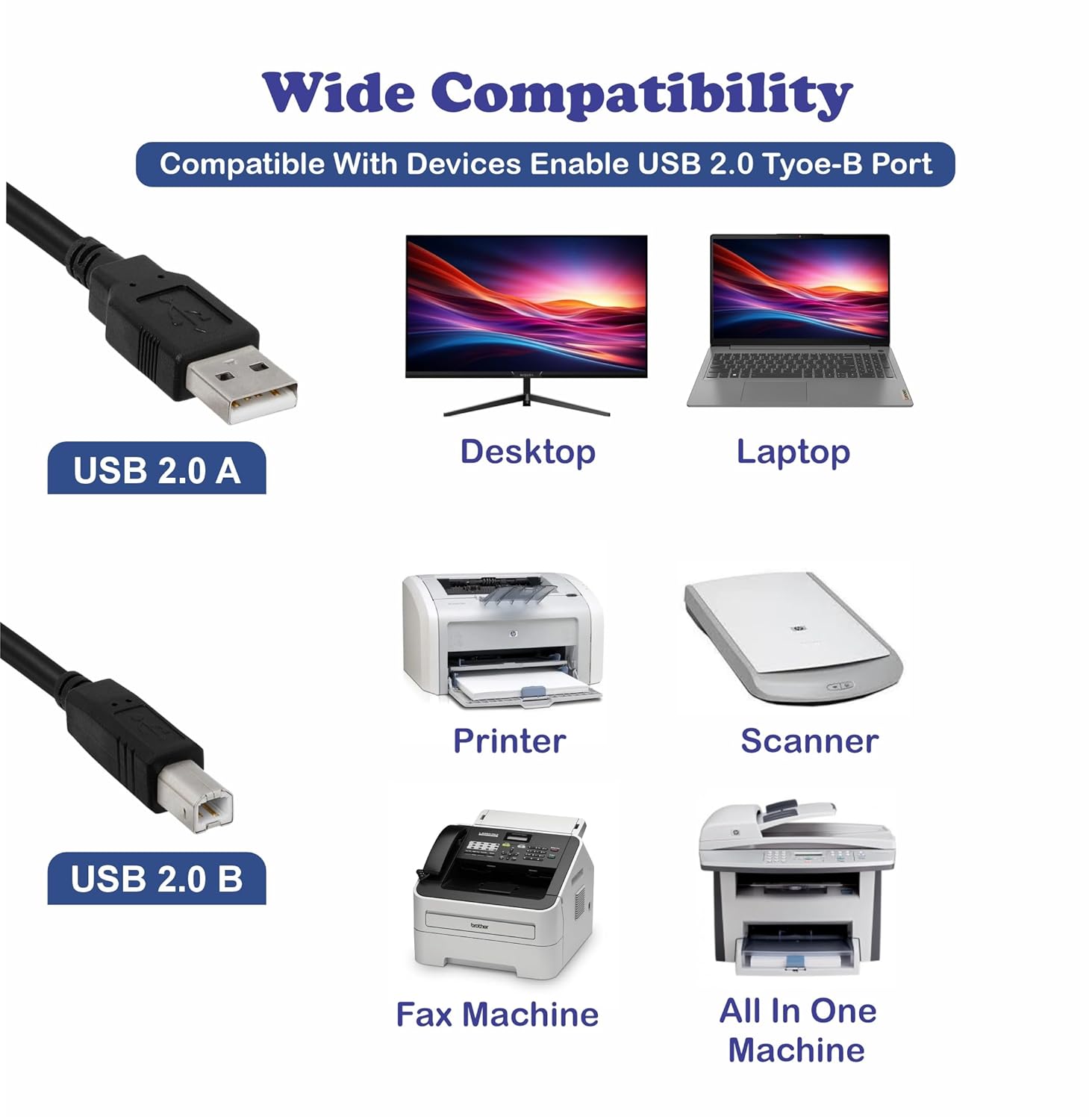 USB Printer Cable 2M,USB 2.0 Type A to Type B High-Speed Data Transfer ...