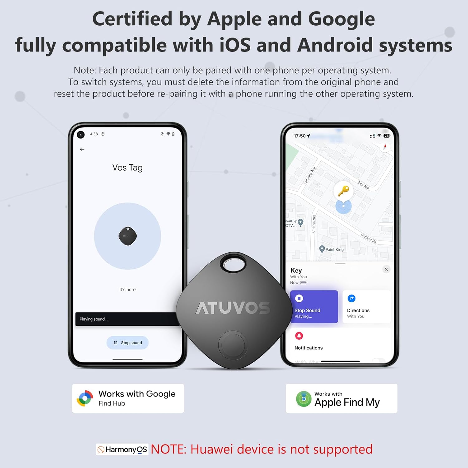 ATUVOS Dual System Air Tracker Tag PRO 2 Pack, Smart Key Finder Works with Android Google Find Hub or iOS Apple Find My APP, Bluetooth Item Locator for Luggage, Suitcase, Bags - Image 2