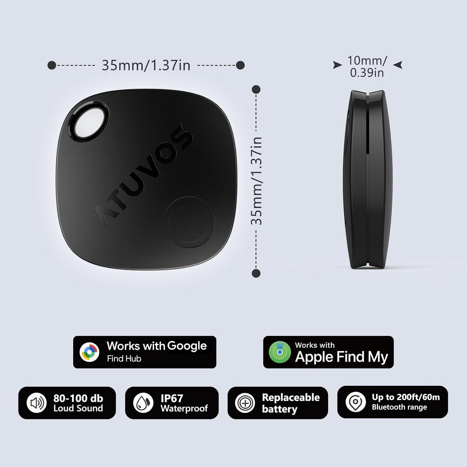 ATUVOS Dual System Air Tracker Tag PRO 2 Pack, Smart Key Finder Works with Android Google Find Hub or iOS Apple Find My APP, Bluetooth Item Locator for Luggage, Suitcase, Bags - Image 8