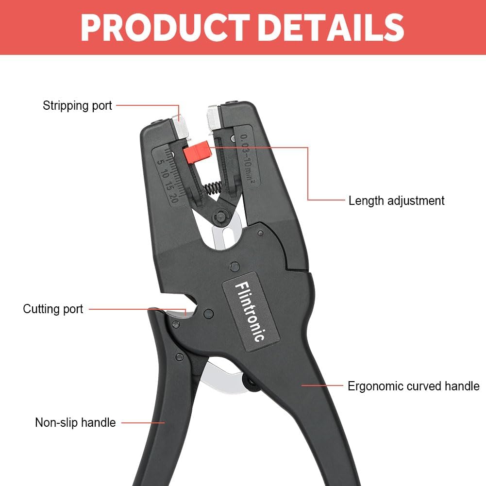 Flintronic Automatic Wire Stripper, Adjustable Cable Stripping Tool, Multifunctional Wire Cutter, with Self-Adjusting Jaws, for Industrial and Home Automotive Electrical Repair(for 7-32 AWG Cables) - Image 3