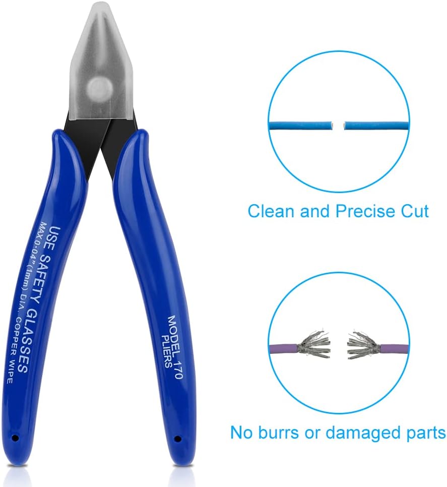 Ainiv 1PC Micro Wire Cutter, Spring-Loaded Side Cutting Pliers Flush Cutters, Precision Diagonal Cutting Pliers in CRV Steel, Wire Snips for Electrical, Homes, Craft, Jewellery, 3D Print Models-Blue - Image 6