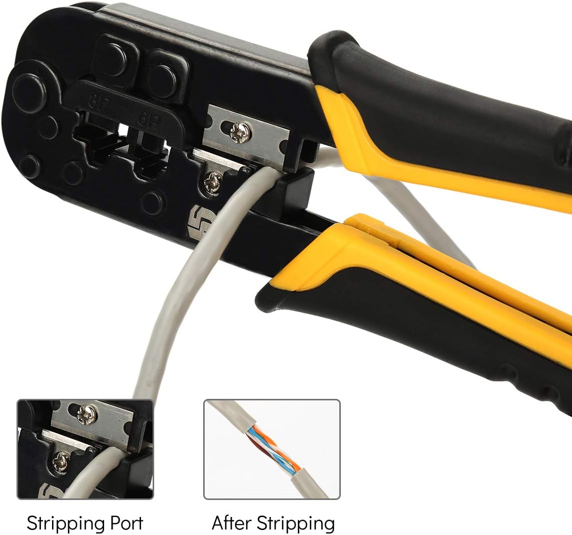 Uvital Dual-Modular Network Cable Cutting Stripping Crimper, Cat 5 Stripper Crimping Tool RJ45 RJ12 RJ11 8P/6P Connectors Hand Tools for Cuts, Strips, and Crimps 2 Type of Plugs in 1 - Image 4