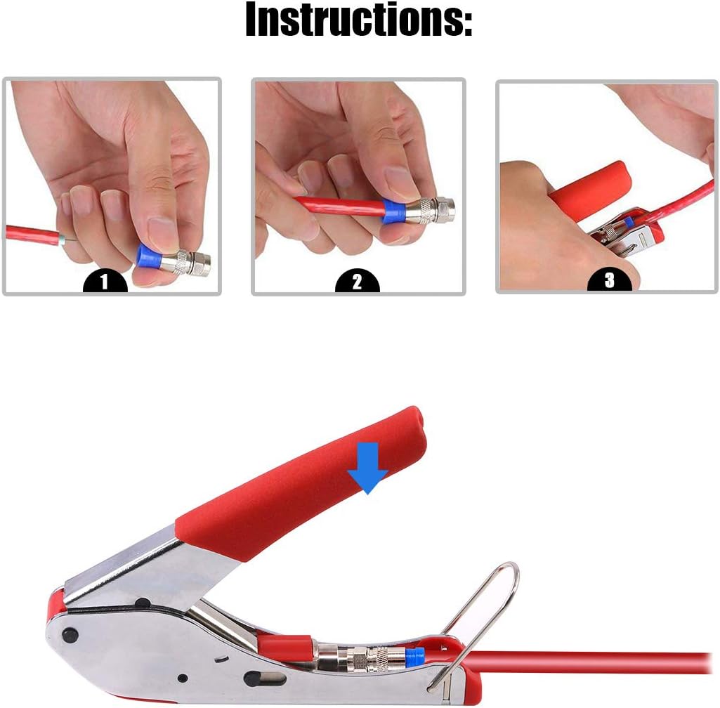 Glarks Coax Cable Crimper Tool Kit, RG6 Coaxial Compression Crimping Tool with Double Blades Cable Stripper and Wire Cutter, with 10pcs F Compression Connector - Image 6