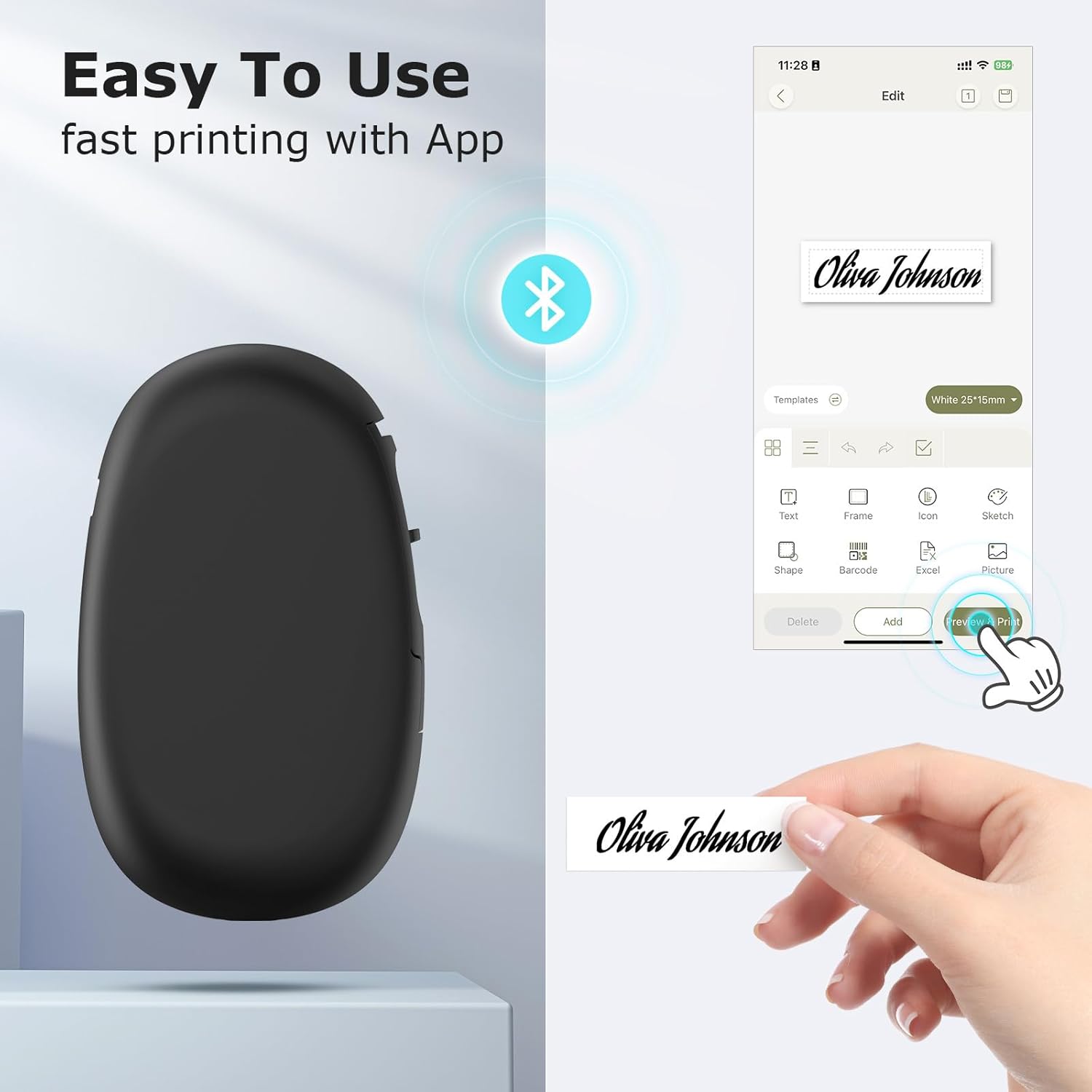 SUPVAN E10 Mini Bluetooth Label Maker Machine with Tape, Continuous Waterproof Label, Versatile App with 40+ Fonts and 600+ Icons, Inkless Labeler for Home, Kitchen, School, Office Organization, Black - Image 3
