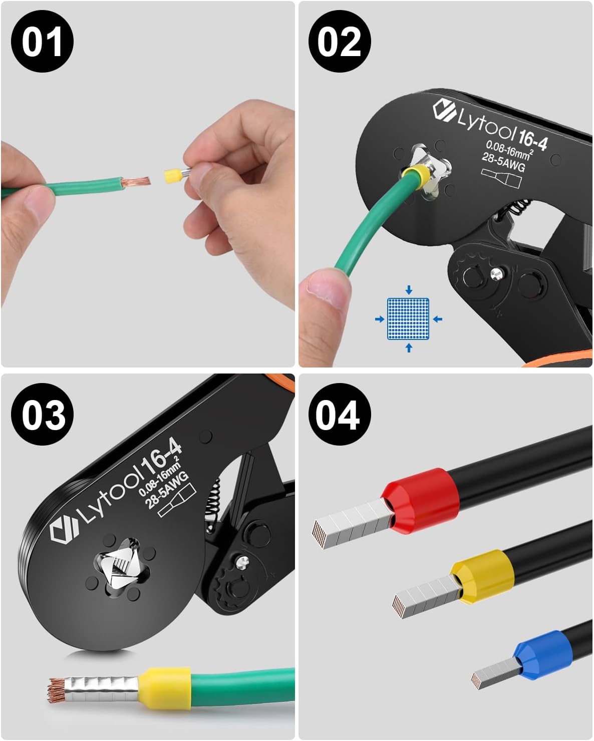 Lytool 0.08-16mm² Ferrule Crimping Tools, Bootlace Ferrule Crimping Tool Wire Ferrule Crimper, Self-Adjustable Ratchet Wire Square Jaw Crimping Pliers for Wire Ferrules Terminals - Image 6