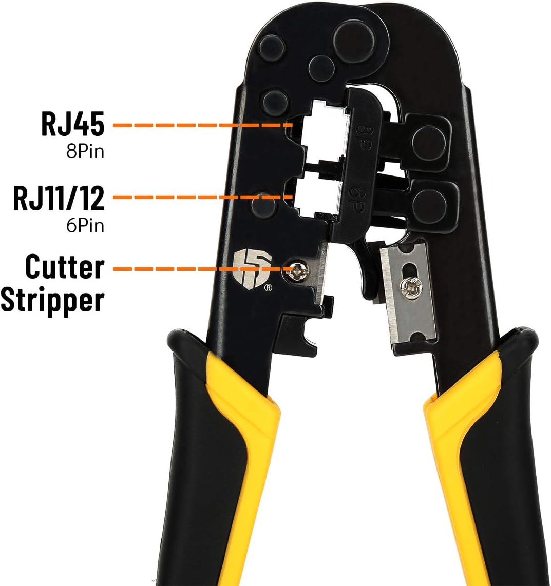 Uvital Dual-Modular Network Cable Cutting Stripping Crimper, Cat 5 Stripper Crimping Tool RJ45 RJ12 RJ11 8P/6P Connectors Hand Tools for Cuts, Strips, and Crimps 2 Type of Plugs in 1 - Image 2