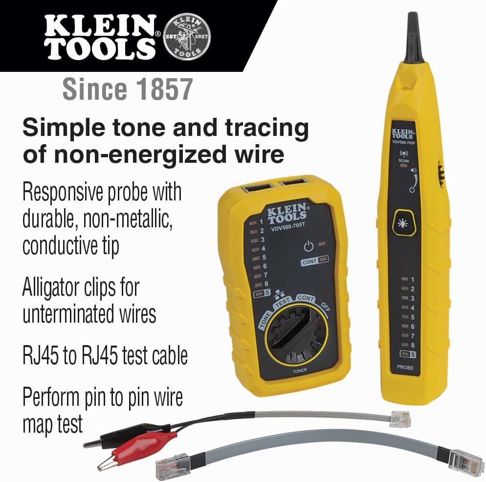 Klein Tools VDV500-705 Tone Generator and Probe Kit, Wire Tracer and Tester with Probe Includes Alligator Clips and RJ11 / RJ12 / RJ45 Plug - Image 2