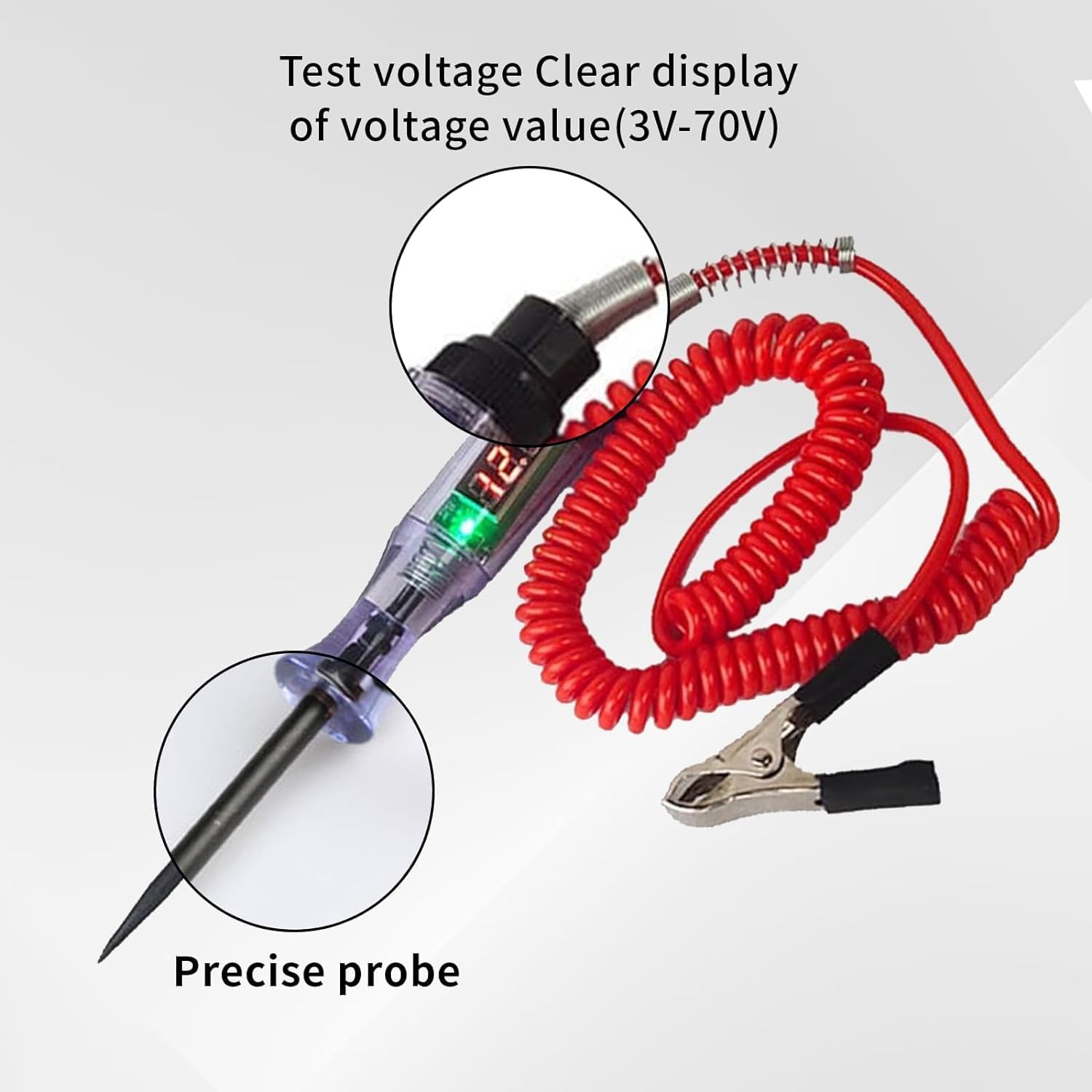 Circuit Tester, 3-70v Dc Voltage Tester with Digital Test Light Flashlight Measures Polarity Continuity, for Automotive Fuse Tester Wiring Circuit Checking - Image 6