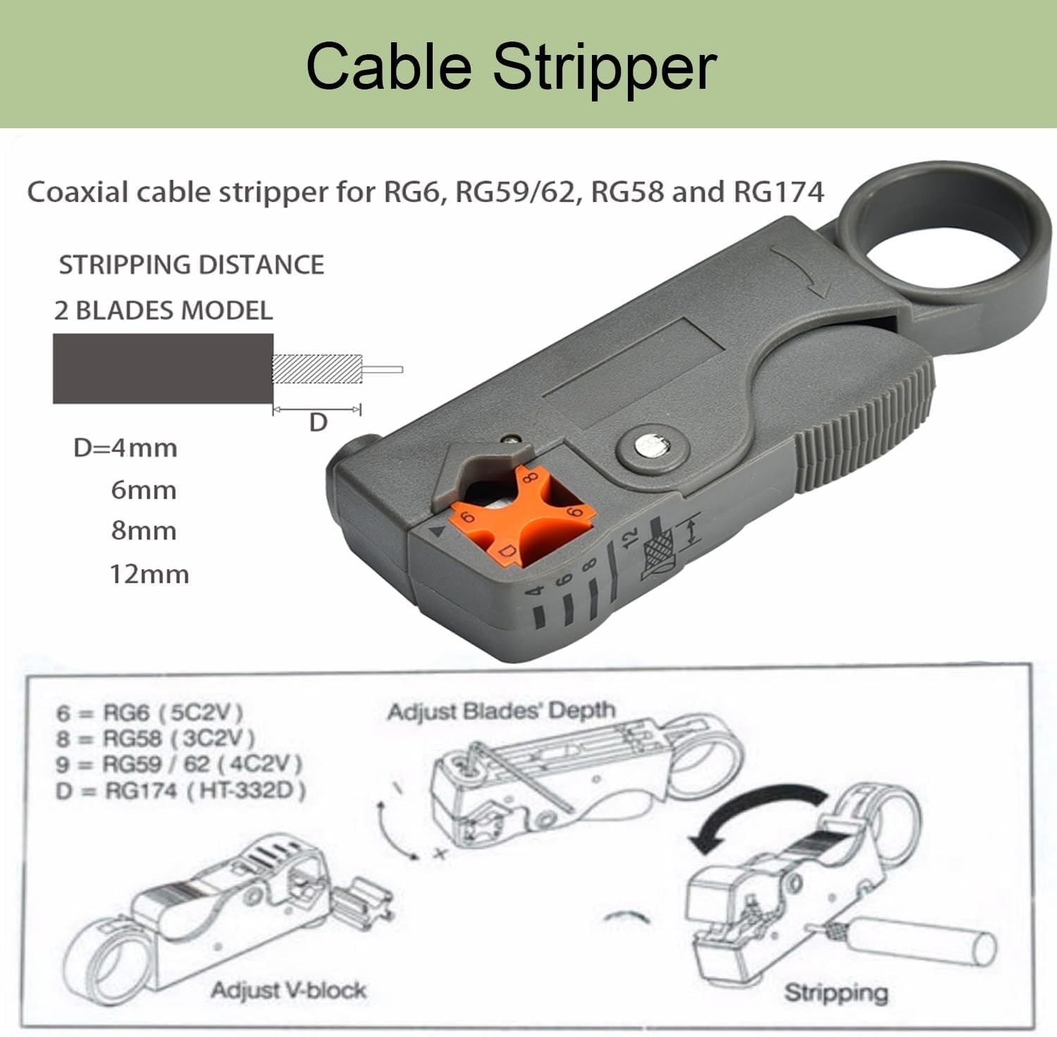 BNC Crimping Tool and BNC Connector Kit | Coaxial Crimper with Interchangeable Dies, 10 pcs BNC Male Crimp Connectors RG59, and Coax Stripper | Compatible with CCTV, Satellite & AV Installations - Image 5