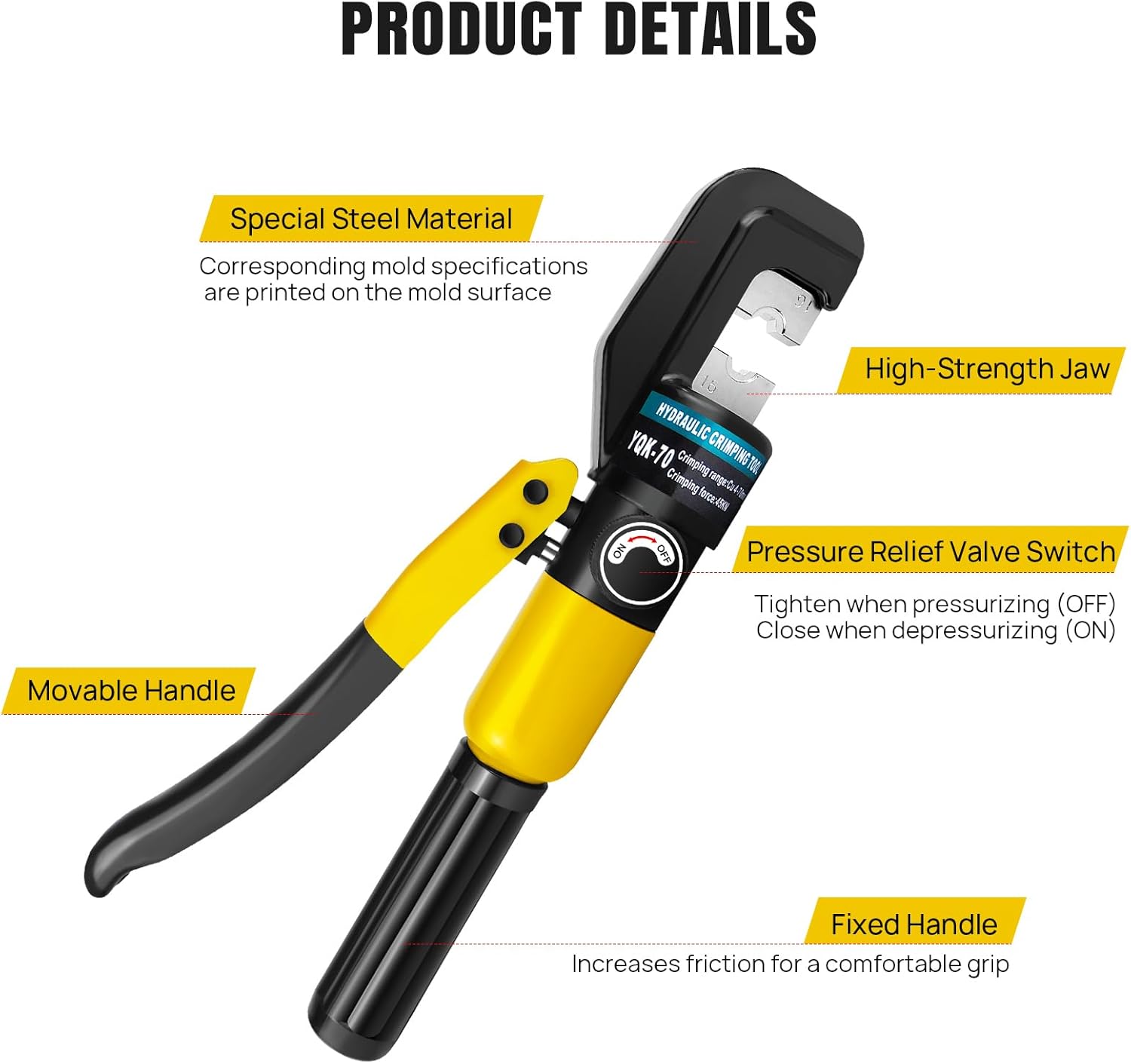 Hydraulic Crimping Tool with 9 Dies, 4-70mm² Range for Cable Lugs, Hand Operated Crimper for Copper and Aluminum Battery Terminals - Image 3