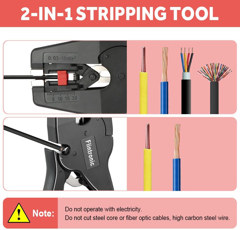 Flintronic Automatic Wire Stripper, Adjustable Cable Stripping Tool, Multifunctional Wire Cutter, with Self-Adjusting Jaws, for Industrial and Home Automotive Electrical Repair(for 7-32 AWG Cables) - Image 4