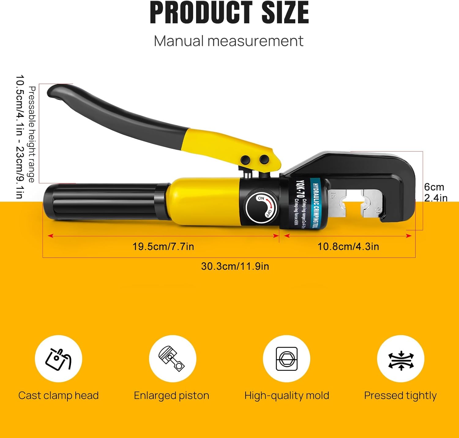 Hydraulic Crimping Tool with 9 Dies, 4-70mm² Range for Cable Lugs, Hand Operated Crimper for Copper and Aluminum Battery Terminals - Image 2
