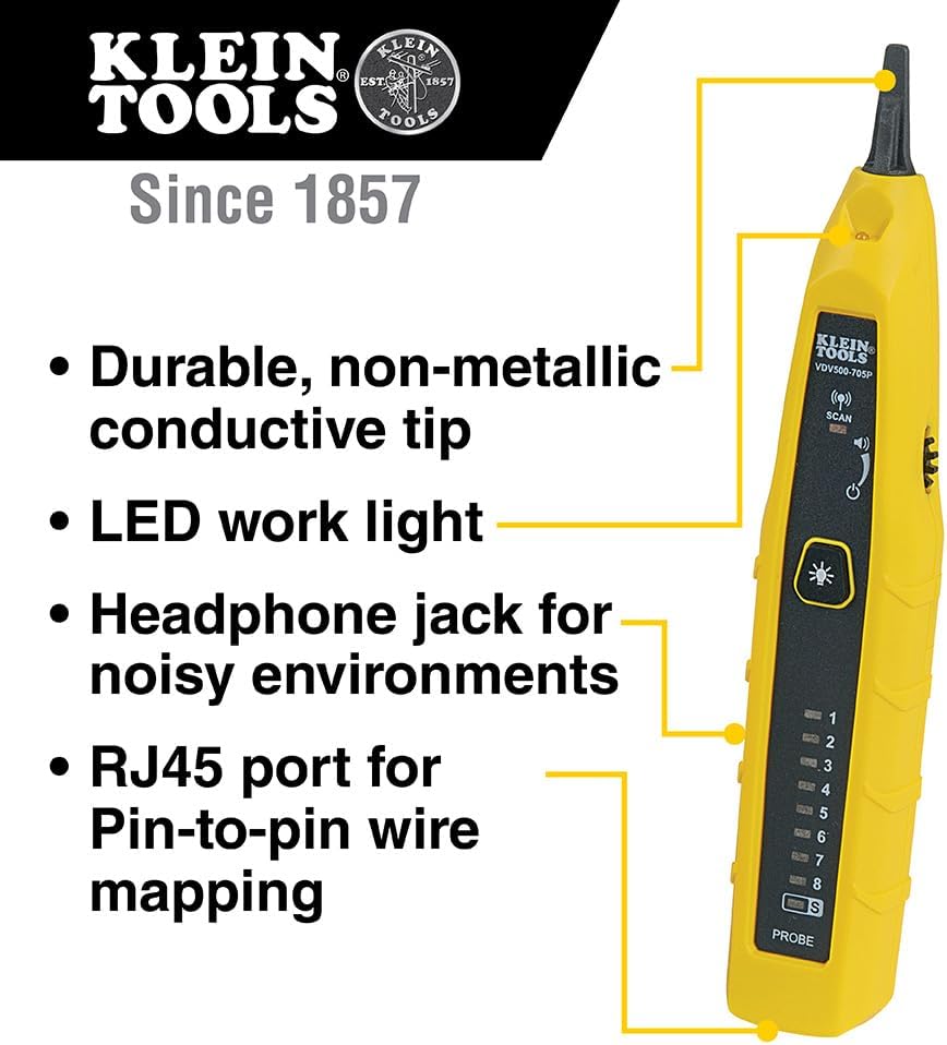 Klein Tools VDV500-705 Tone Generator and Probe Kit, Wire Tracer and Tester with Probe Includes Alligator Clips and RJ11 / RJ12 / RJ45 Plug - Image 4
