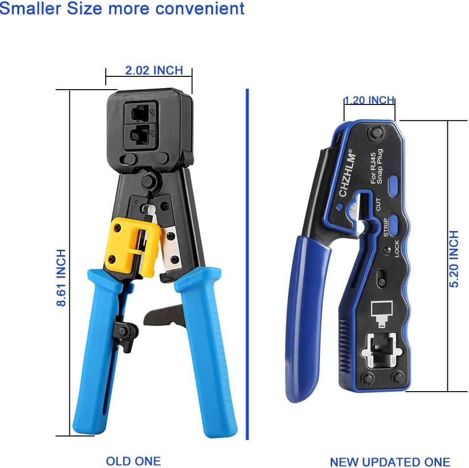 RJ45 Crimping Tool Kit Pass Through Crimper Stripper Cutter All-in-One for Cat5 Cat6 Pass Through Connector with Cable Tester 50Pcs Connectors 50Pcs Covers Mini Stripper - Image 5