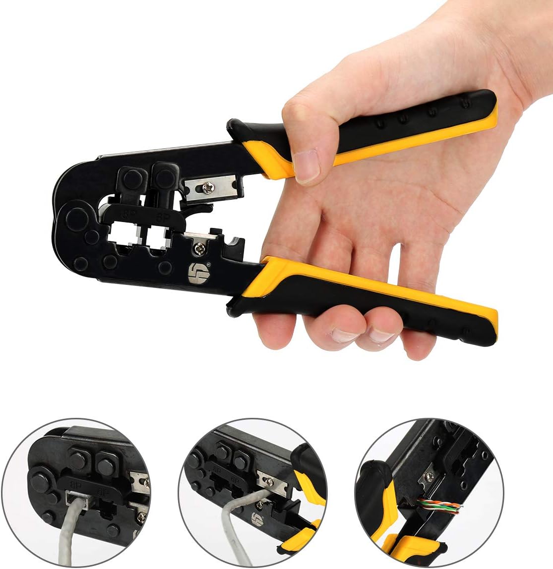 Uvital Dual-Modular Network Cable Cutting Stripping Crimper, Cat 5 Stripper Crimping Tool RJ45 RJ12 RJ11 8P/6P Connectors Hand Tools for Cuts, Strips, and Crimps 2 Type of Plugs in 1 - Image 7