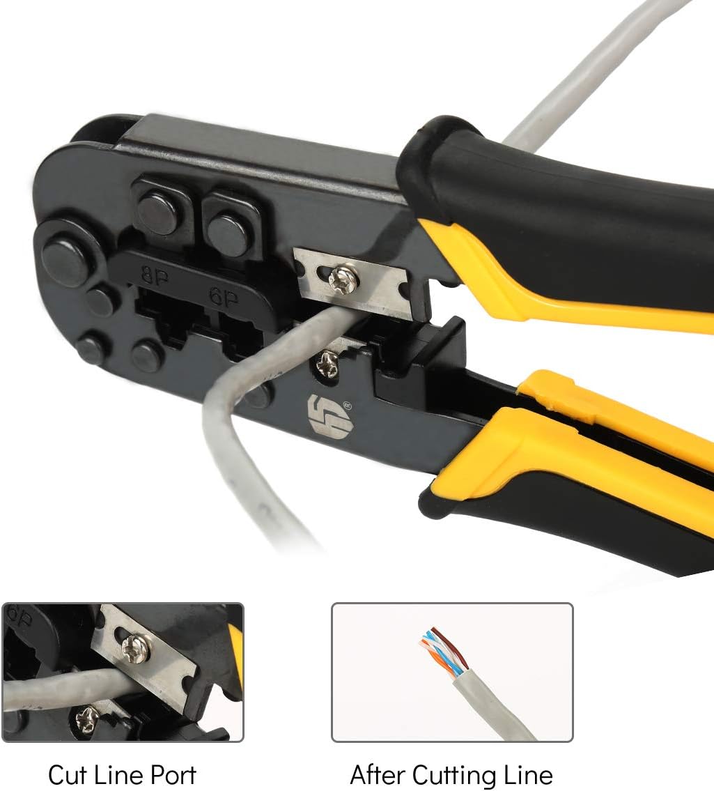 Uvital Dual-Modular Network Cable Cutting Stripping Crimper, Cat 5 Stripper Crimping Tool RJ45 RJ12 RJ11 8P/6P Connectors Hand Tools for Cuts, Strips, and Crimps 2 Type of Plugs in 1 - Image 3