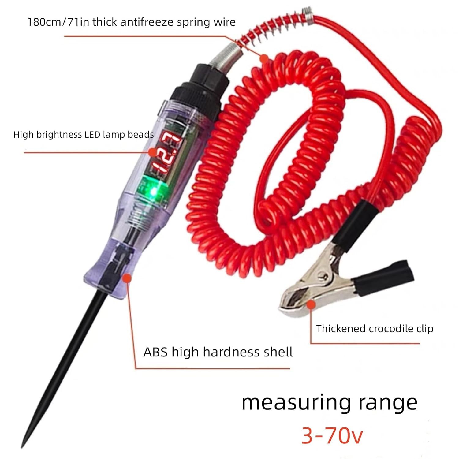 Circuit Tester, 3-70v Dc Voltage Tester with Digital Test Light Flashlight Measures Polarity Continuity, for Automotive Fuse Tester Wiring Circuit Checking - Image 2