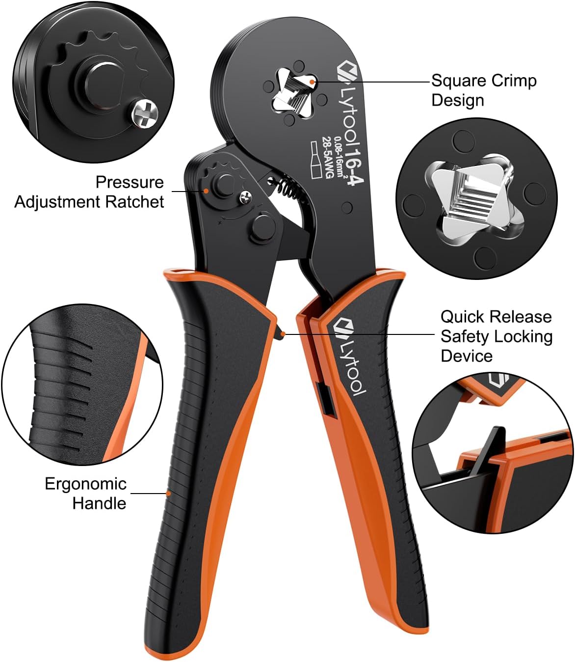 Lytool 0.08-16mm² Ferrule Crimping Tools, Bootlace Ferrule Crimping Tool Wire Ferrule Crimper, Self-Adjustable Ratchet Wire Square Jaw Crimping Pliers for Wire Ferrules Terminals - Image 2