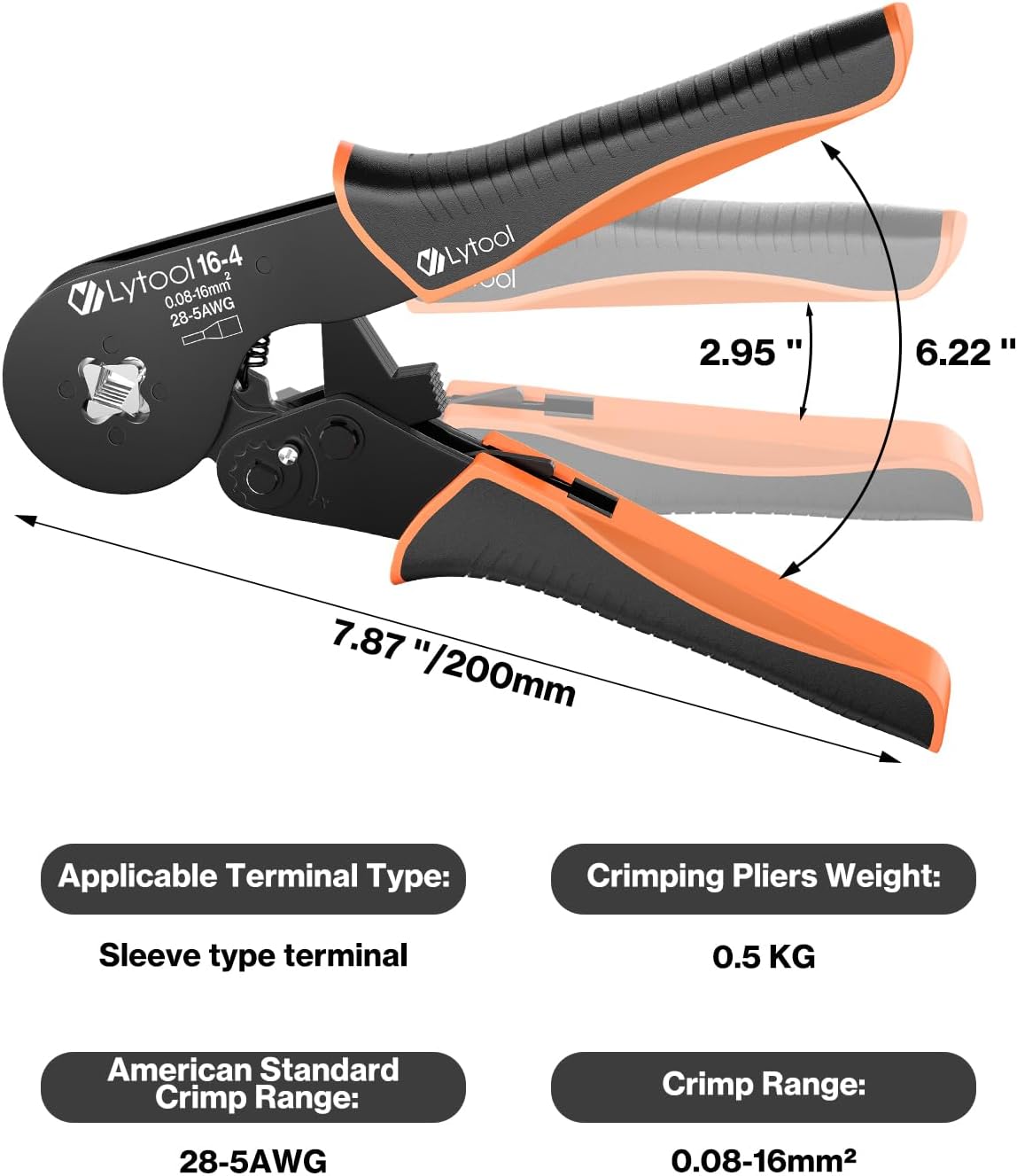 Lytool 0.08-16mm² Ferrule Crimping Tools, Bootlace Ferrule Crimping Tool Wire Ferrule Crimper, Self-Adjustable Ratchet Wire Square Jaw Crimping Pliers for Wire Ferrules Terminals - Image 5
