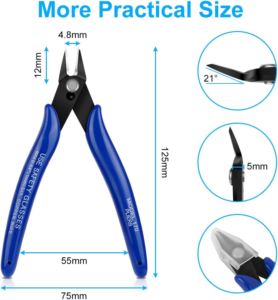 Ainiv 1PC Micro Wire Cutter, Spring-Loaded Side Cutting Pliers Flush Cutters, Precision Diagonal Cutting Pliers in CRV Steel, Wire Snips for Electrical, Homes, Craft, Jewellery, 3D Print Models-Blue - Image 2
