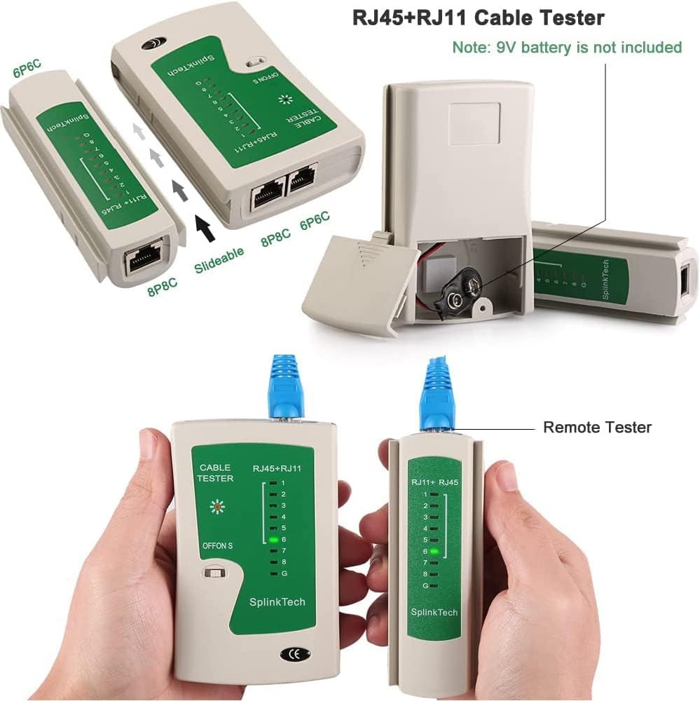 RJ45 Crimping Tool Kit Pass Through Crimper Stripper Cutter All-in-One for Cat5 Cat6 Pass Through Connector with Cable Tester 50Pcs Connectors 50Pcs Covers Mini Stripper - Image 6