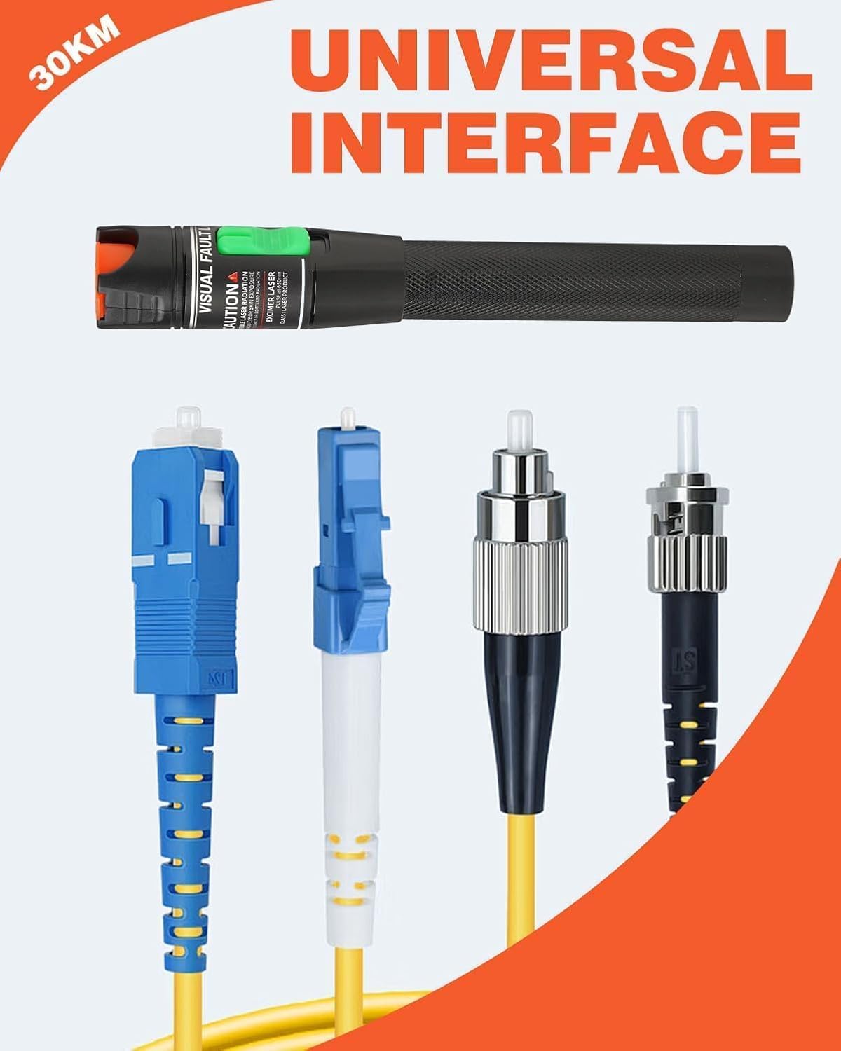 30KM Visual Fault Locator Fiber Optic Tester Fiber Tester Detector with 2.5mm Universal Connector Red Light VFL for Network Cable Testers CATV Telecommunications for FC/SC/ST Adapter Pen - Image 7