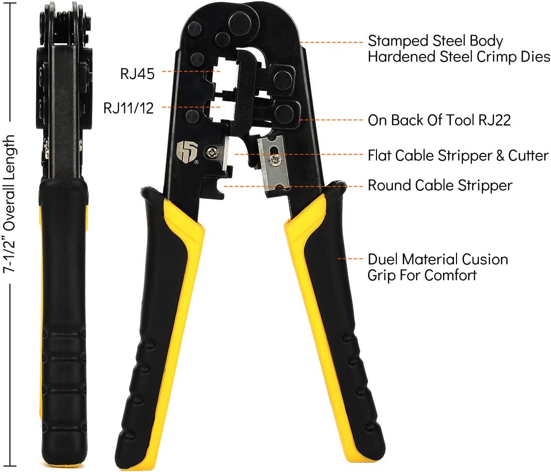 Uvital Dual-Modular Network Cable Cutting Stripping Crimper, Cat 5 Stripper Crimping Tool RJ45 RJ12 RJ11 8P/6P Connectors Hand Tools for Cuts, Strips, and Crimps 2 Type of Plugs in 1 - Image 6