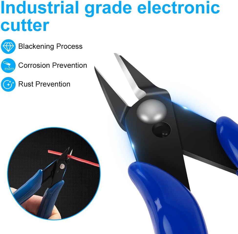 Ainiv 1PC Micro Wire Cutter, Spring-Loaded Side Cutting Pliers Flush Cutters, Precision Diagonal Cutting Pliers in CRV Steel, Wire Snips for Electrical, Homes, Craft, Jewellery, 3D Print Models-Blue - Image 5