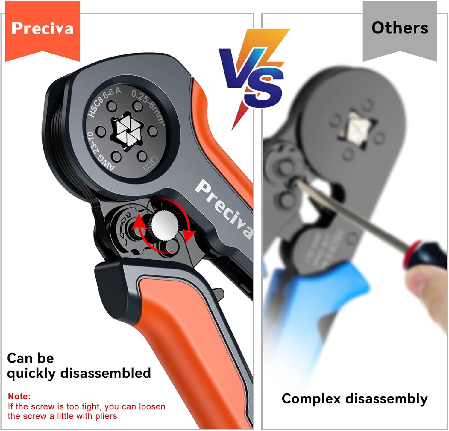 Preciva Ferrule Crimping Tool,0.25-6mm²/AWG23-10 Self-Adjusting Wire Crimper,Ratchet Crimp Tool for Household & Industrial Electrical Work - Image 3