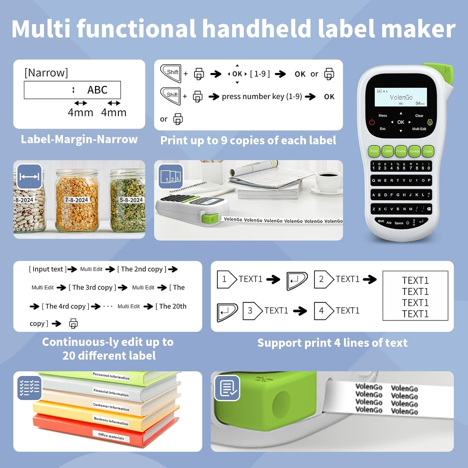 H1100 Label Maker Machine, Handheld Waterproof Label Printer, with Laminated White Tape(12 mm), QWERTY Keyboard & Backlit LCD, Replacement for Brother/Dymo, for Home & Office Organisation - Image 8