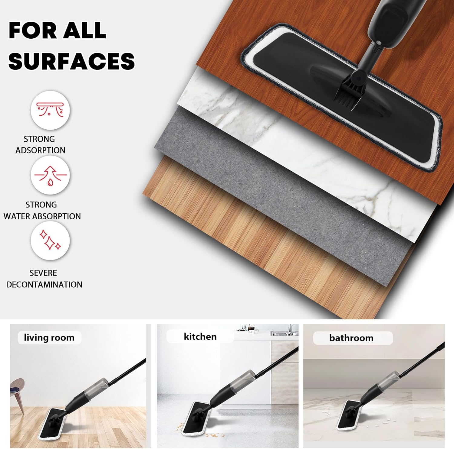 360° 3-in-1 Microfiber Spray Mop for Floor Cleaning Dry Wet Dust Mop for Hardwood, Laminate, Tile & Wood Floors Large Capacity Bottle 3 Reusable Pads Scraper Holder Kitchen Multi-Surface - Image 5