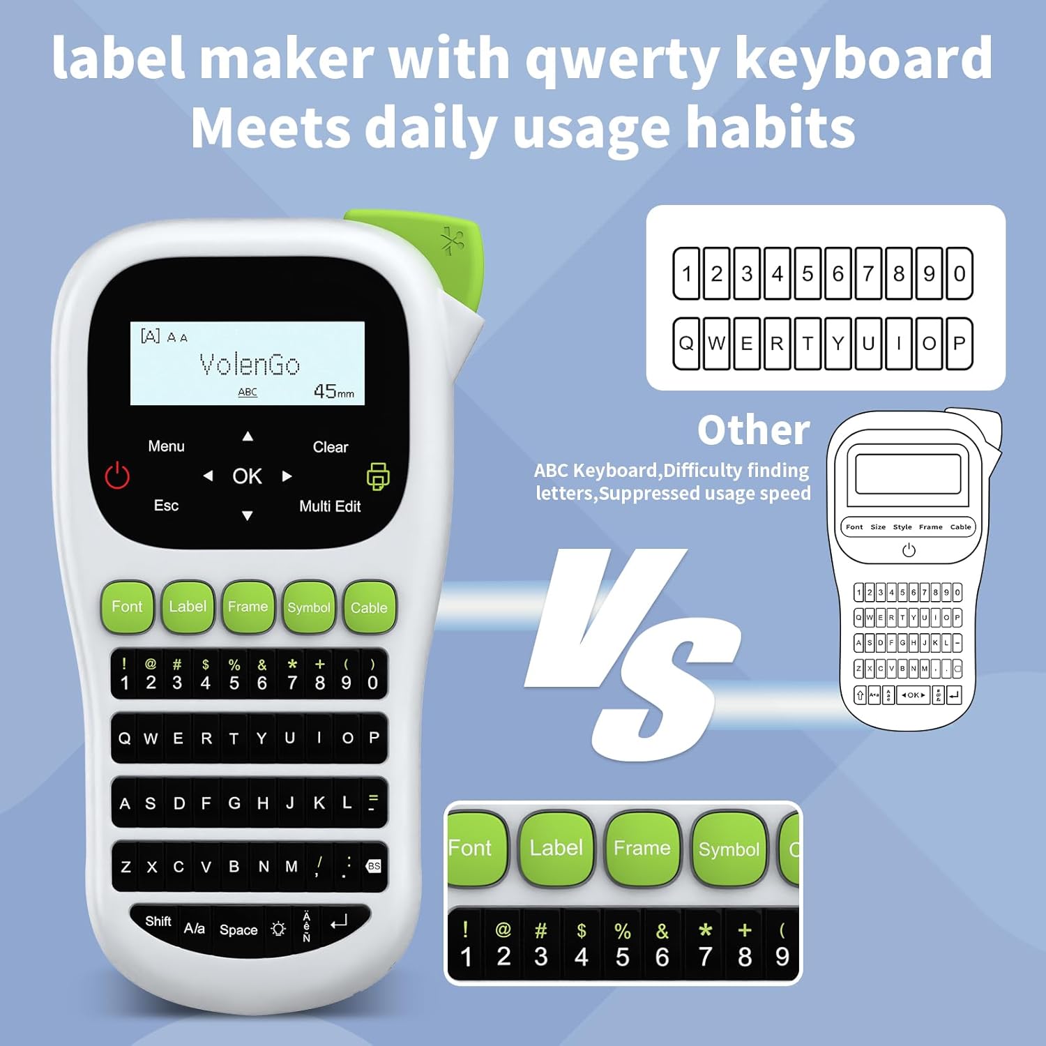 H1100 Label Maker Machine, Handheld Waterproof Label Printer, with Laminated White Tape(12 mm), QWERTY Keyboard & Backlit LCD, Replacement for Brother/Dymo, for Home & Office Organisation - Image 4