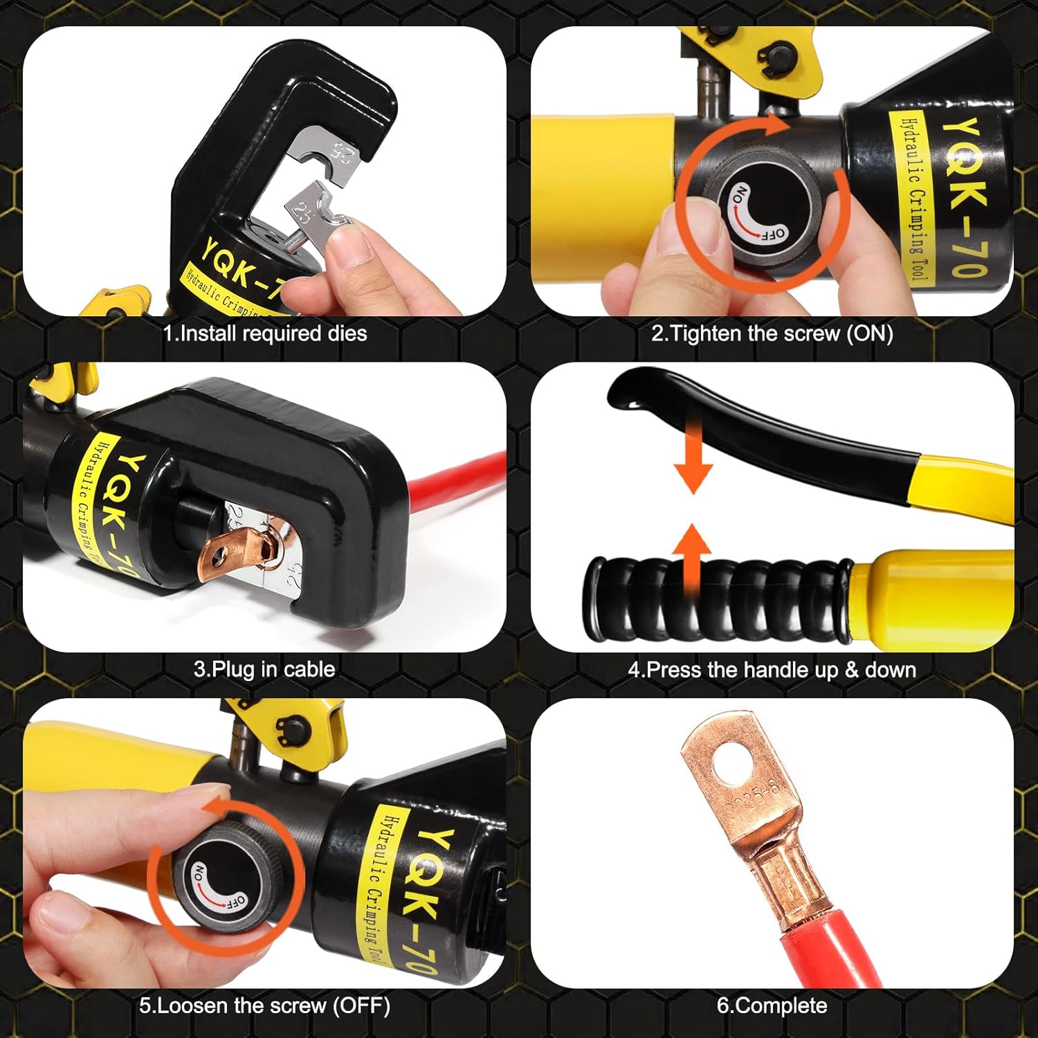 Hydraulic Crimping Tool Hydraulic Cable Lug Crimper with 9 Pairs of Dies - Image 6