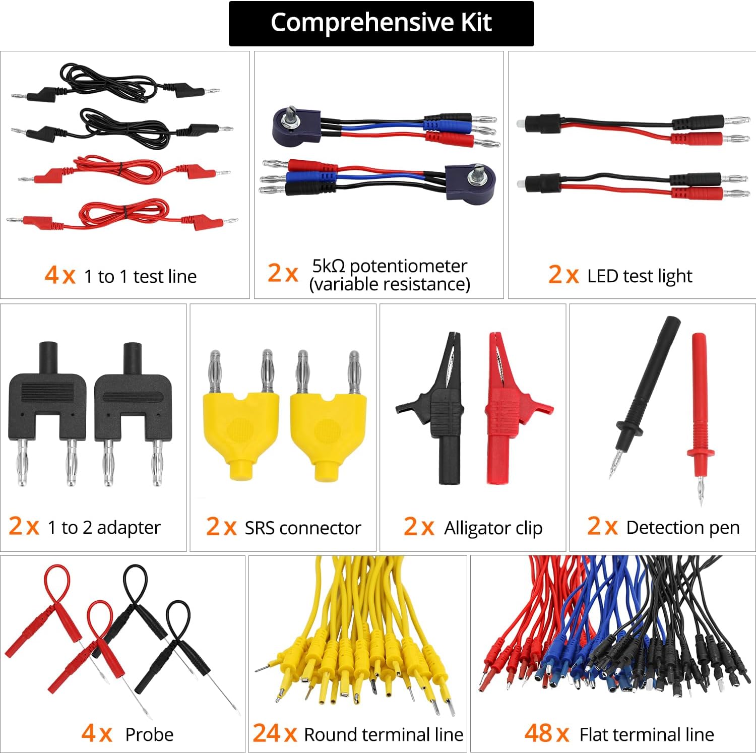 QWORK® 92 Pcs Multimeter Test Leads Kit, Multifunctional Automotive Circuit Diagnostic Kit with Alligator Clips, Probes, Terminals - Image 2