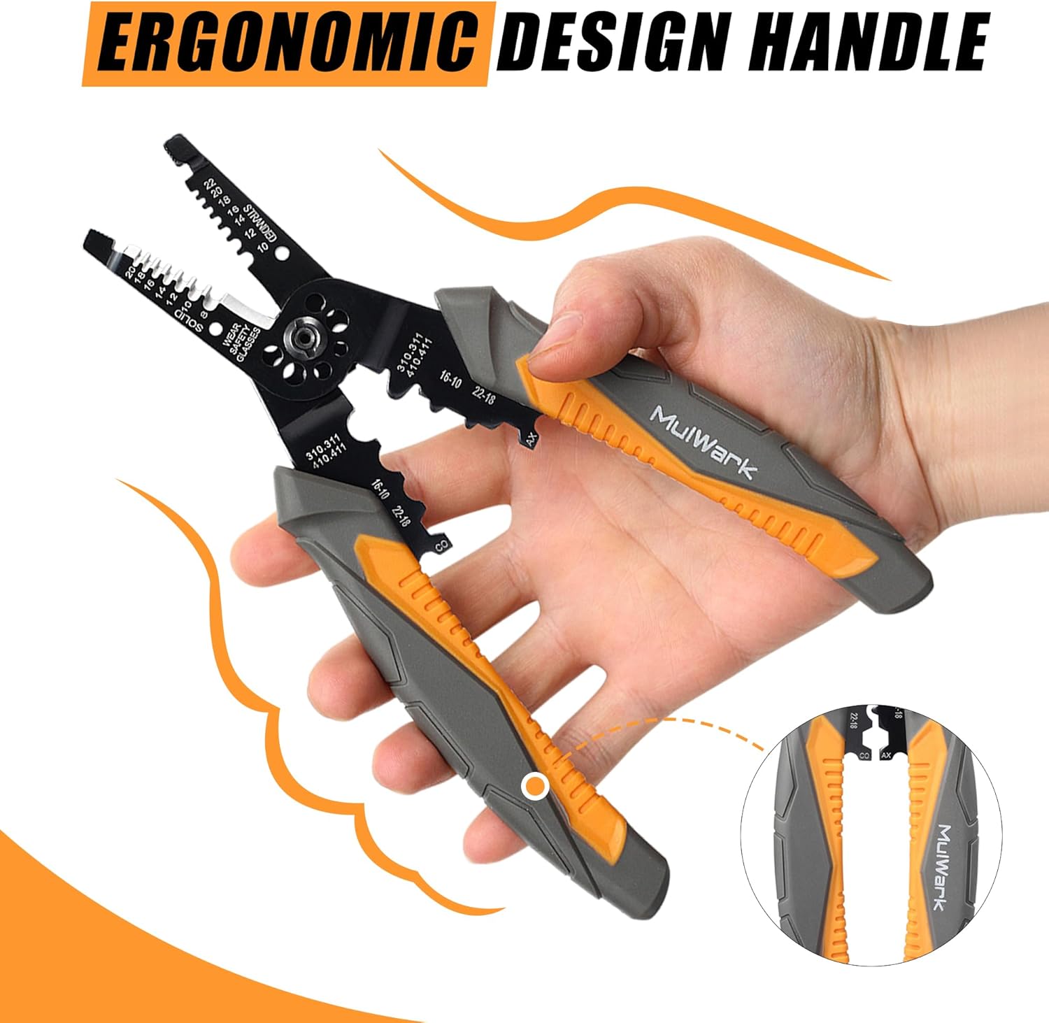MulWark 8" Multi-Purpose Wire Strippers Electrical Tools (22 AWG - 8 AWG) Wire Cutter Heavy Duty, Cable Stripper, Wire Crimps & Pliers Insulated with Cable Cutters, Best Electricians Tools - Upgraded - Image 5