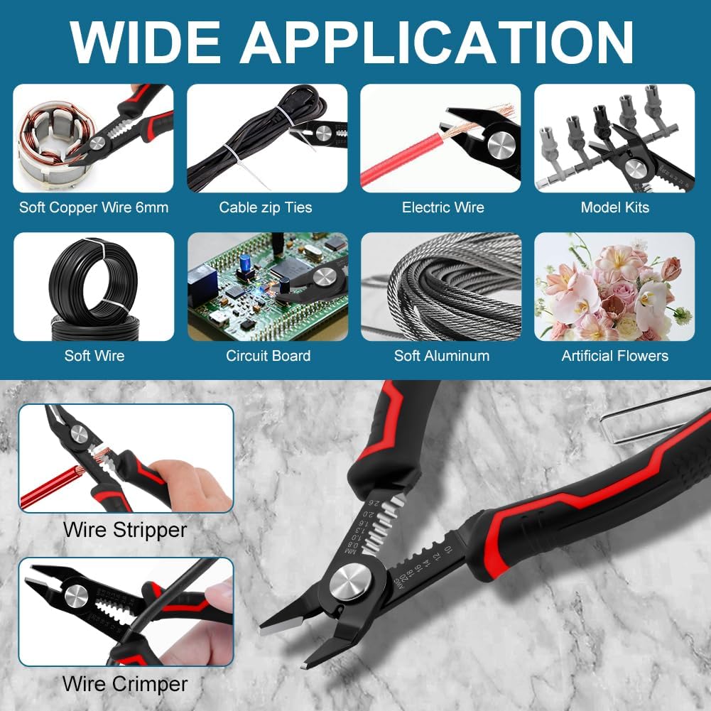 Wire Cutters, 3 in-1 Cable Cutters for 10-20 AWG Stranded, Hidden Spring, Non-Slip Handle, Safety Lock, Side Cutter for Electronics, Electrical Repair, Appliance, DIY, Circuit Boards - Image 5
