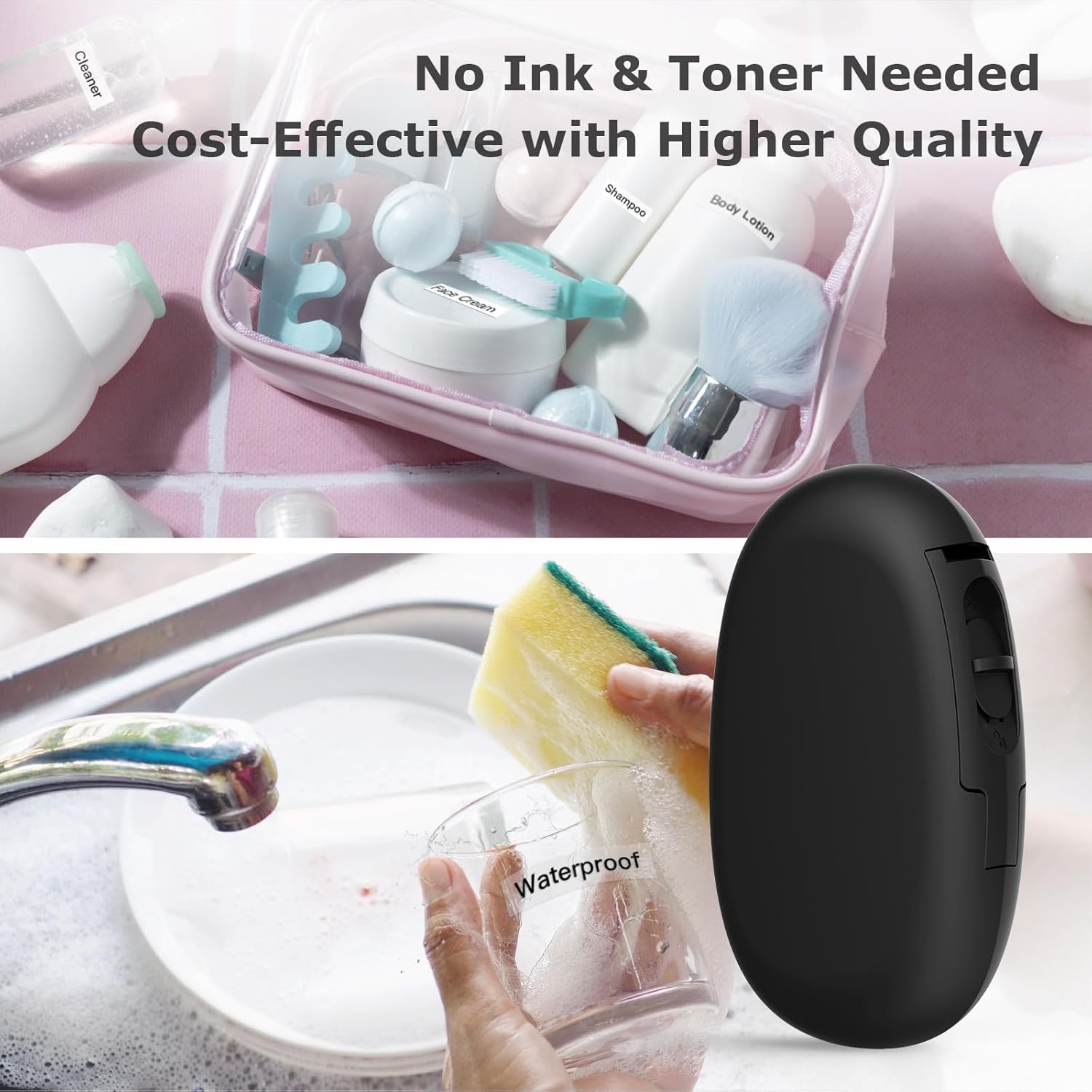 SUPVAN E10 Mini Bluetooth Label Maker Machine with Tape, Continuous Waterproof Label, Versatile App with 40+ Fonts and 600+ Icons, Inkless Labeler for Home, Kitchen, School, Office Organization, Black - Image 7